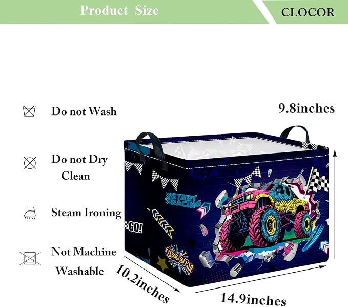 CLOCOR Rectangular 14.9x10.2x9.8 inches Fabric Storage Bin, Waterproof(Car Racing)