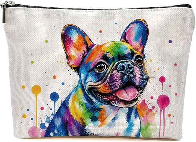 JIUWEIHU Colorful French Bulldog Makeup Bag Bulldog Gifts Cosmetic Bag | Travel Toiletry Bags Cute Dog Makeup Pouch Christmas Birthday Gifts for Women Mom Girls Daughters Sisters Friends Dog Lover