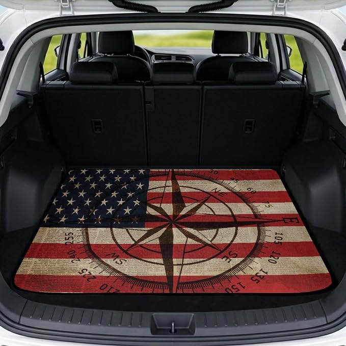 Howilath American Flag Stylish Car Trunk Mat Universal Cargo Liner Non-Slip & Dustproof Vintage Compass Rear Trunk Protection for Daily & Outdoor Use