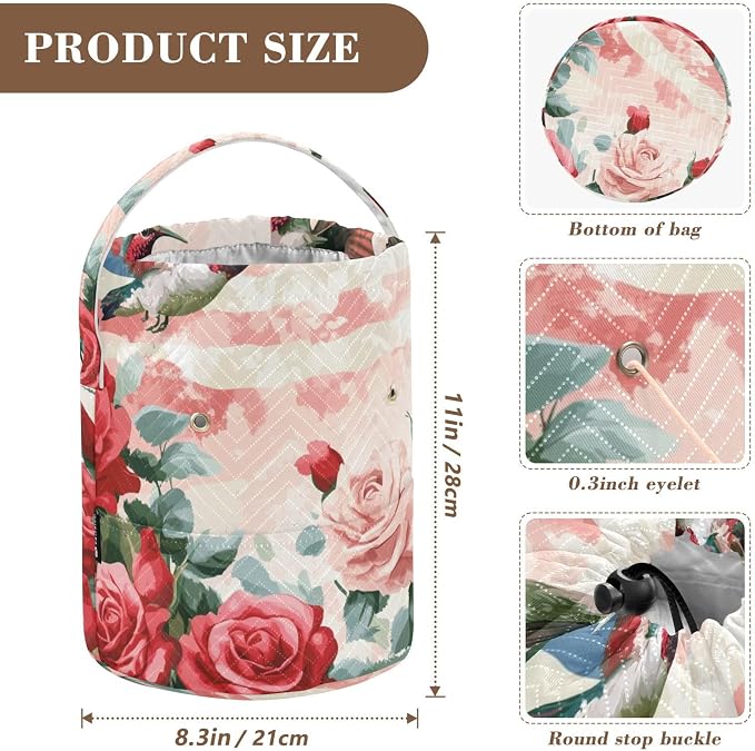 Tatenale Crochet Bag Yarn Bag Knitting Project Bag with Pockets and Handle Portable Yarn Storage Organizer Tangle Free 8.3x11 InchPatriotic Red Roses and Hummingbirds38