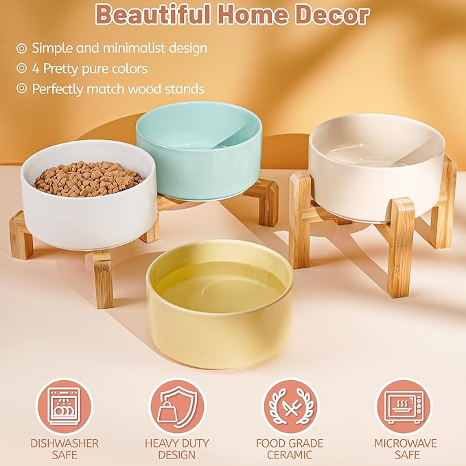 Dog Bowls, Non Slip Heavy Ceramic Dog Food and Water Bowl with Silicone Base, Pet Feeding Bowl for Puppies, Small and Medium Dogs (Glossy Light Green, 6 Inches)