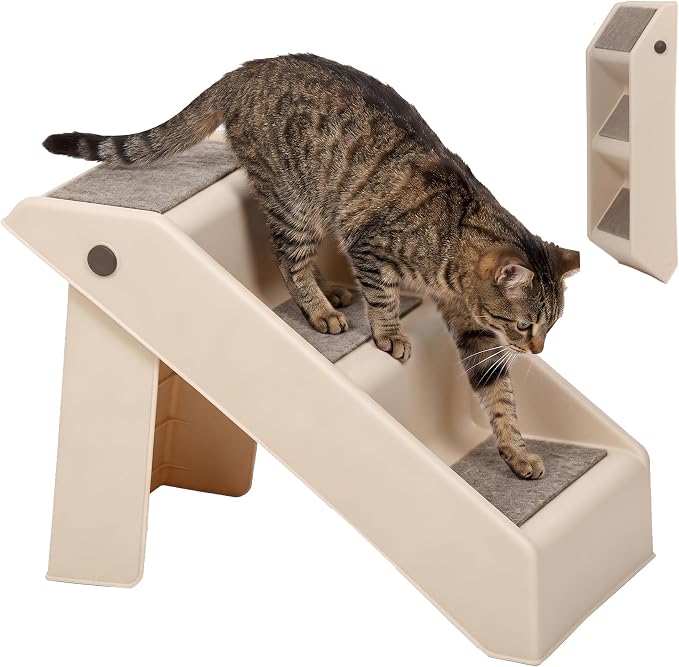 Foldable Dog Stairs 3-Step Pet Ramp Steps for Dogs and Cats, for Couch Sofa,High Bed Non-Slip Balanced Indoor Step Support, Yellowish