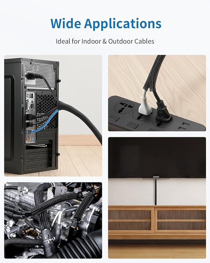 Yecaye 10ft - 1/2 inch Cord Protectors from Pets no Chew, Black | Split Cable Management Sleeves, Wire Loom Tubing for TV USB Cord Protector, Cord Covers for Pets Bite-Resistant