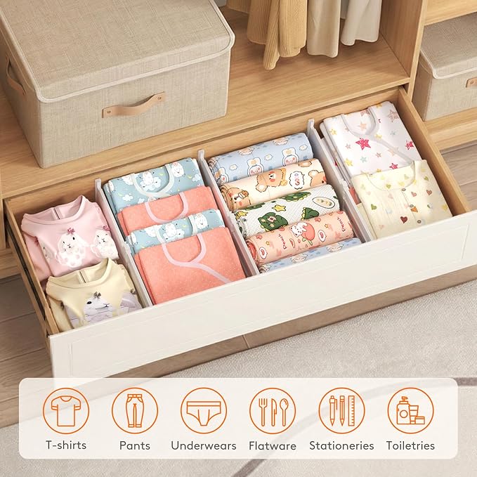 Lifewit 6" Tall Drawer Dividers, Adjustable Deep Drawer Organizer Clothes | 5 Pack 11.5"-18.5" Expandable White Plastic Separators for Dresser, Kitchen, Cabinet, Closet, Office Organization & Storage