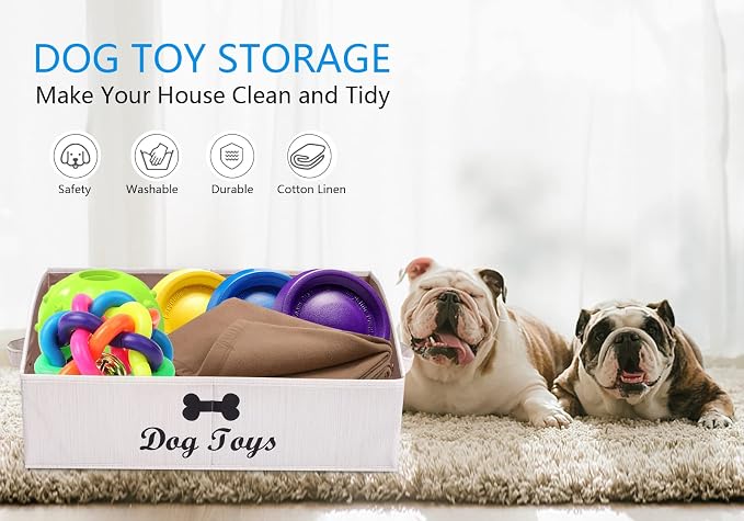 Morezi Linen-cotton blend dog toy basket and dog toy box, dog toy basket storage - Perfect for organizing pet toys, blankets, leashes, chew toys - Beige - Dog