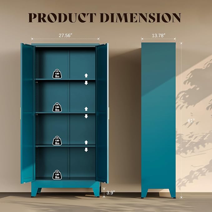 61" H Metal Storage Cabinets,Garage Cabinet,Broom Closet Storage Cabinet,Blue Storage Cabinets,Utility Cabinet