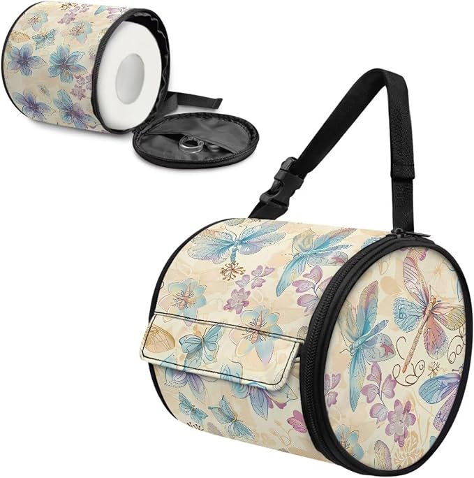Hanging Paper Tower Holder Wall Mounted Cylinder Toilet Paper Roll Storage Holder with Adjustable Strap Easy to Install 6.3 * 6.3 * 6.3 Inch,Aesthetic Dragonfly