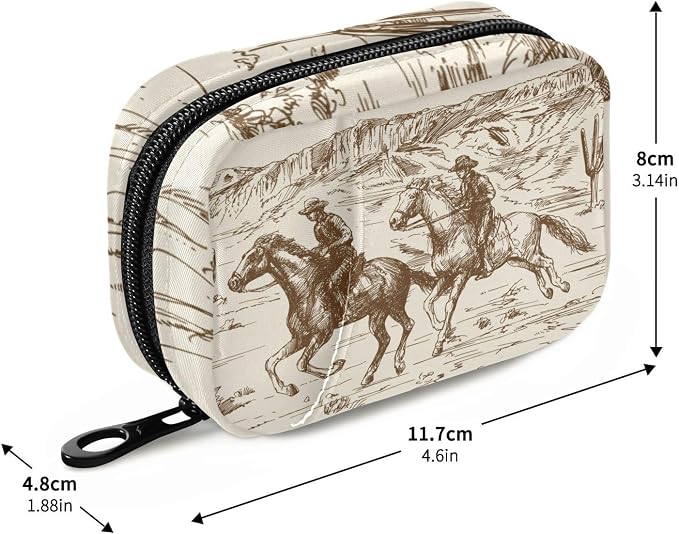 Ollabaky Western Desert Cowboy Vintage Pill Organizer Travel Pill Cases Bag Portable Pill Container 7 Days Pill Box Organizer Vitamin Supplement Holder with Zipper for Family Business