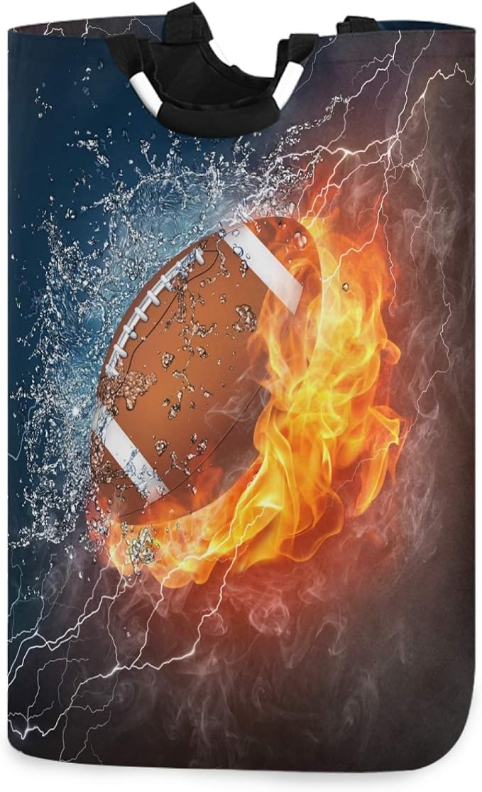 visesunny Cool American Football 3D Print Large Capacity Laundry Hamper Basket Water-Resistant Oxford Cloth Storage Baskets for Bedroom, Bathroom, Dorm, Kids Room