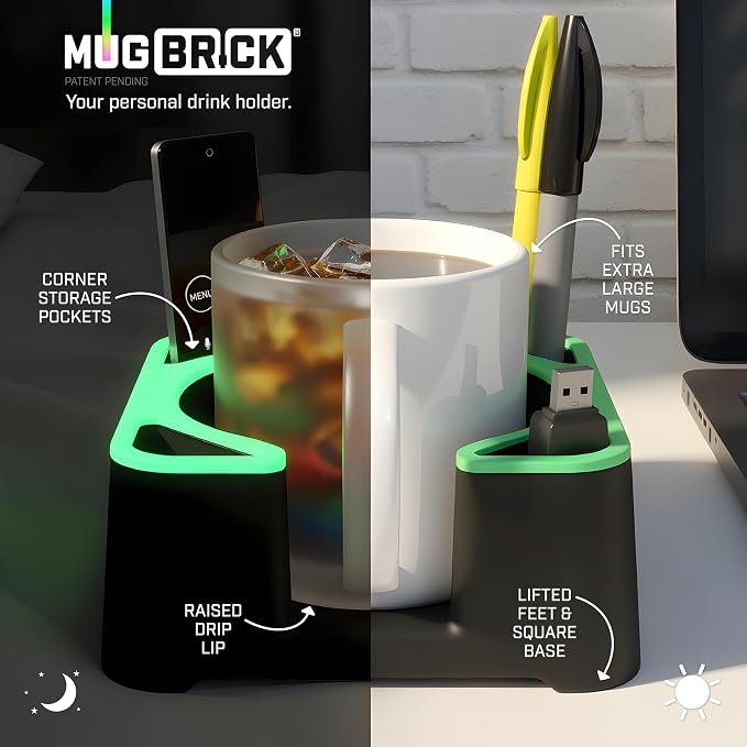 MugBrick™ Cup Holder. Anti-Spill Drink Holder for Couch. Desktop Cup Holder Organizer. Portable Mug Holder. Dishwasher Safe Drink Tray Caddy. Black
