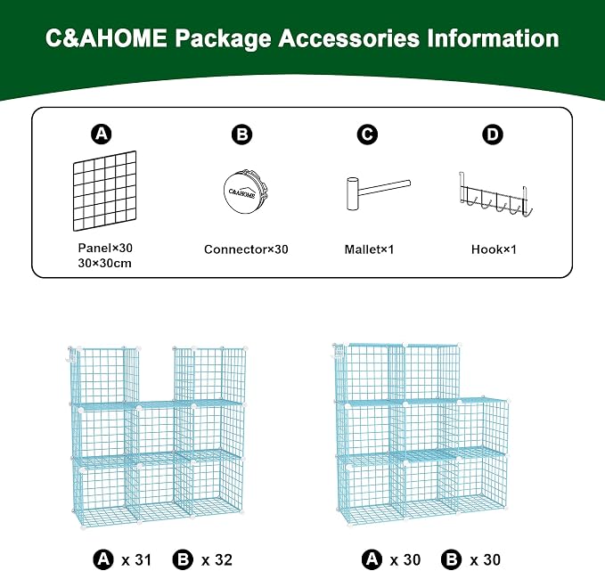 C&AHOME Wire Cube Storage, 8 - Cube Organizer Metal C Grids Units, Blue | Modular Shelves Units, Closet Organizer, Storage Bins Shelving, Ideal for Home, Office, Living Room