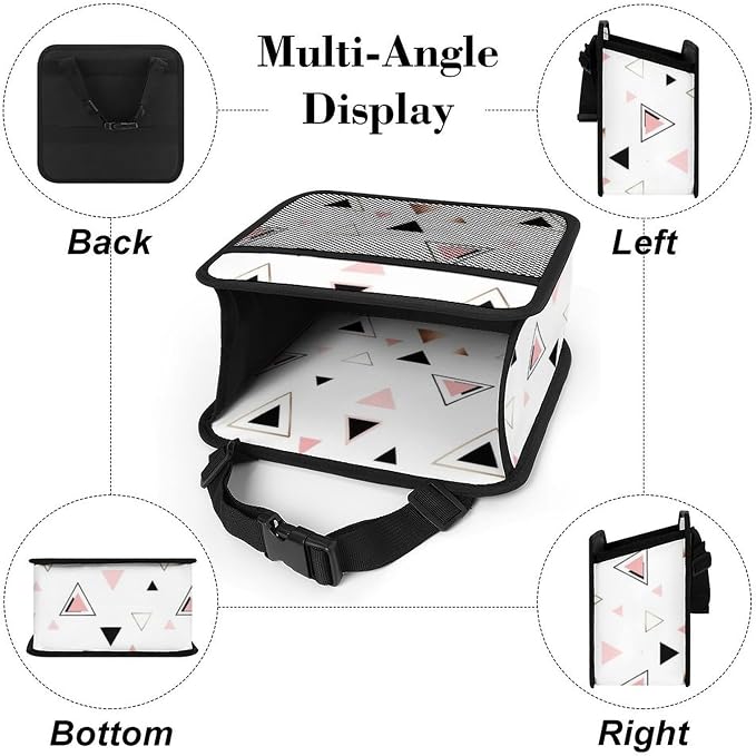 Car Seat Back Organizer Pu Leather Vehicle Backseat Storage Box, Geometric | Triangles Rose Gold White, Auto Hanging Pouch with Adjustable Strap PU Leather Trash Bags Travel Accessories