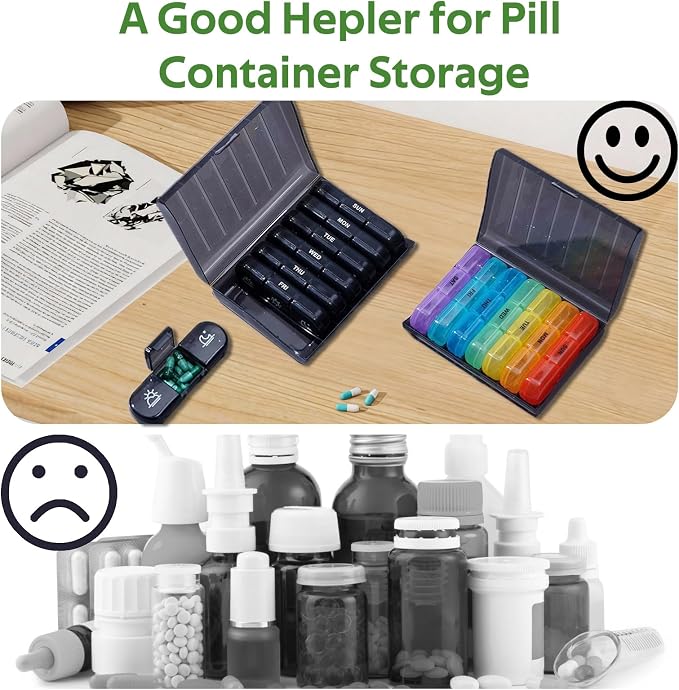 Weekly Pill Organizer 3 Times a Day, 7-Day Pill Boxes, Monthly Medication Organizer 21 Days Portable Compartments & Moisture-Proof Outer Case for Vitamins, Fish Oils, Supplements (Color)
