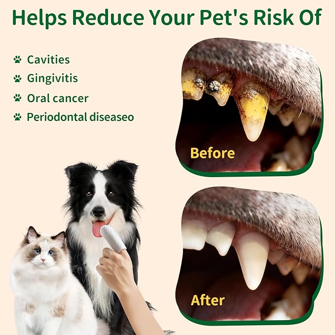 GLADFRESIT Dental Care Finger Wipes 50 Counts –Disposable Wipes for Dogs & Cats, Plaque & Tartar, Fresh Breath & Gum Health，All Natural Dog Toothbrush & Tooth Brushing Kit（Unscented）