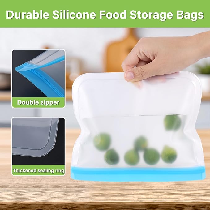 20Pack Extra Thick Silicone Gallon Freezer Bags, Reusable Sandwich & Storage Bags - Eco-Friendly Reusable Lock Bags, Freezer Storage Bags, Safe for Cooking, Dishwasher & Organization