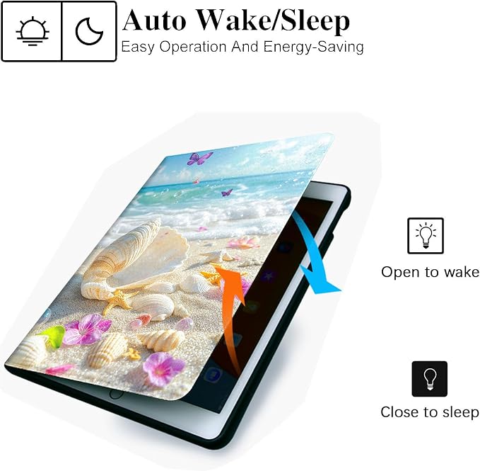for Microsoft Surface Pro X/Pro X Plus-13 2019/2020/2021/2024 Tablet Case,Auto Wake/Sleep,Adjustable Stand Protective Cover - Seashell Beach