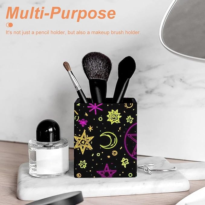 Pen Holder for Desktop Pencil Storage Organizer Goth Trippy Sun Moon Star Art Witchcraft Make Up Brush Holder Stationery Container for Home Office