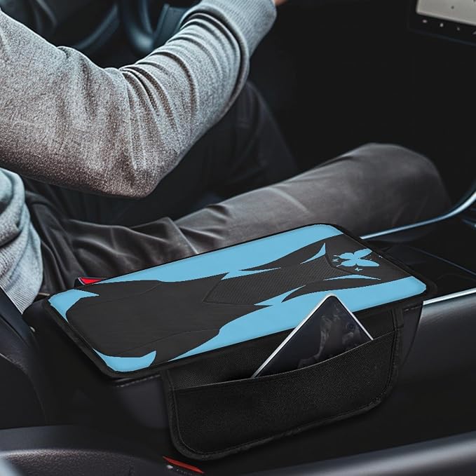 Howilath Car Center Console Cover, Universal Armrest Cushion Pad | Blue Butterfly Anti-Slip Backing, Elastic Install, Protects Armrest from Wear and Pet Damage