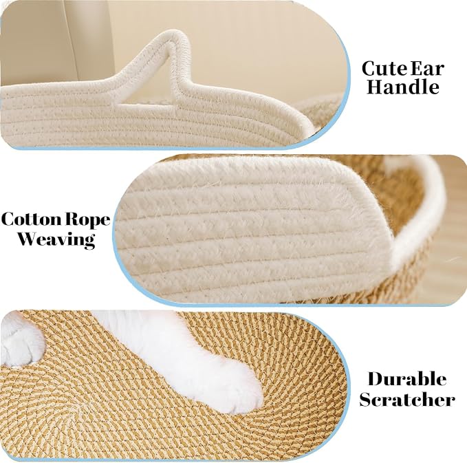 Cat Toy Basket, Cat Toy Box Organizer Baskets, Woven Cotton Rope Pet Puppy Dogs Cats Bed Toy Bin With Handle, Chew Toys Blankets Leashes Storage Baskets for All Pets - Puppies to Large