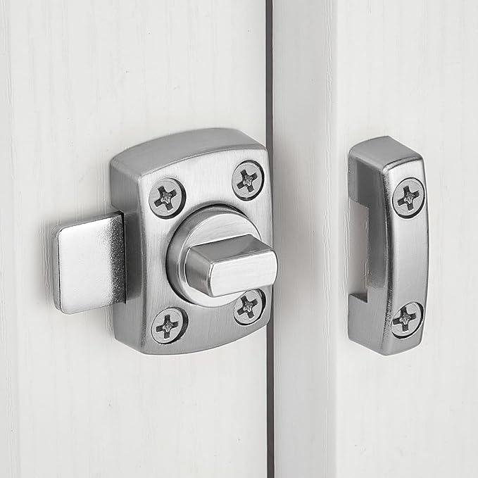 2 Set Brushed Silvery Rotate Bolt Gate Latches,Enhanced Security for Doors | Zinc Alloy Cabinet Lock,Pet Door Lock, for Drawer,Storage Box,Locker,Closet,Pet Cage,Wine Cabinet,Protect Privacy