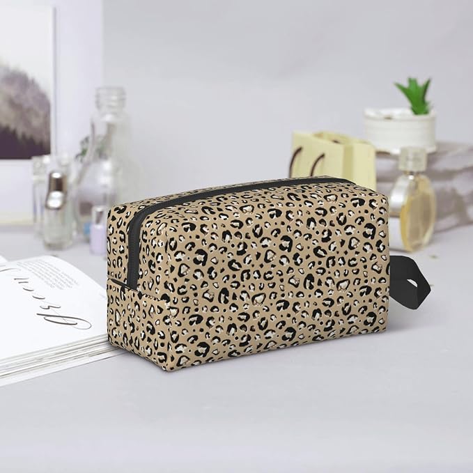 Leopard Print Makeup Bag - Durable 600D Oxford Fabric Travel Cosmetic Bag, Shockproof Foam Padded Toiletry Organizer for Gym & Daily Use 10x6.2x4.9 Inch