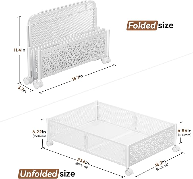 Under Bed Storage with Wheels,Patterned,Sturdy Metal,4 Pack,White | Tool-free assembly, glide smoothly, easy reach, foldable, maxmazie low-profile beds, dorm, keep seasonal clothes, shoes fresh