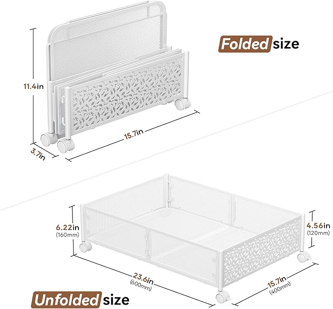 Under Bed Storage Container with Wheels,Patterned,Metal,2 Pack,White | Tool-free assembly, glide smoothly, easy reach, foldable, maxmazie low-profile beds, dorm, keep seasonal clothes, shoes fresh