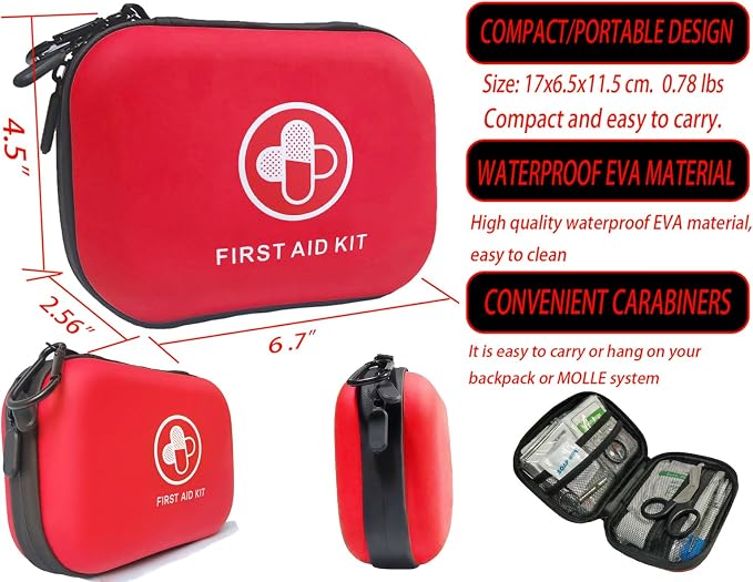 First Aid Kit 152 Piece Waterproof Hard Shell Portable Medical Kit Red | Waterproof Hard Shell Portable IFAK Emergency Kits for Home, Camping, Hiking, Sports, Office, Travel, Outdoor