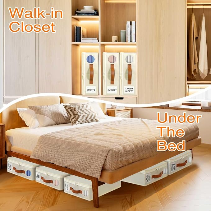 GhvyenntteS 12 Pack Sheet Organizers and Storage, Foldable Bed Sheet Organizers and Storage with Zipper, Handle, Window and Label (Queen & King Size)