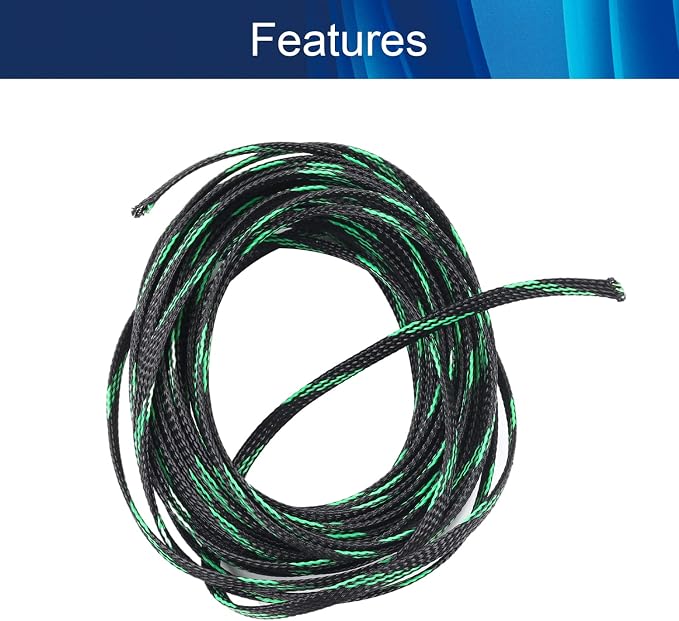 Jutagoss PET Expandable Braided Cable Sleeve, 32.8ft - 1/4 inch Black Fluorescent Green Cable Management Sleeve, Wire Loom Tube Cord Protector for USB Cable, Power Cord, Audio Video and More, 1Pc