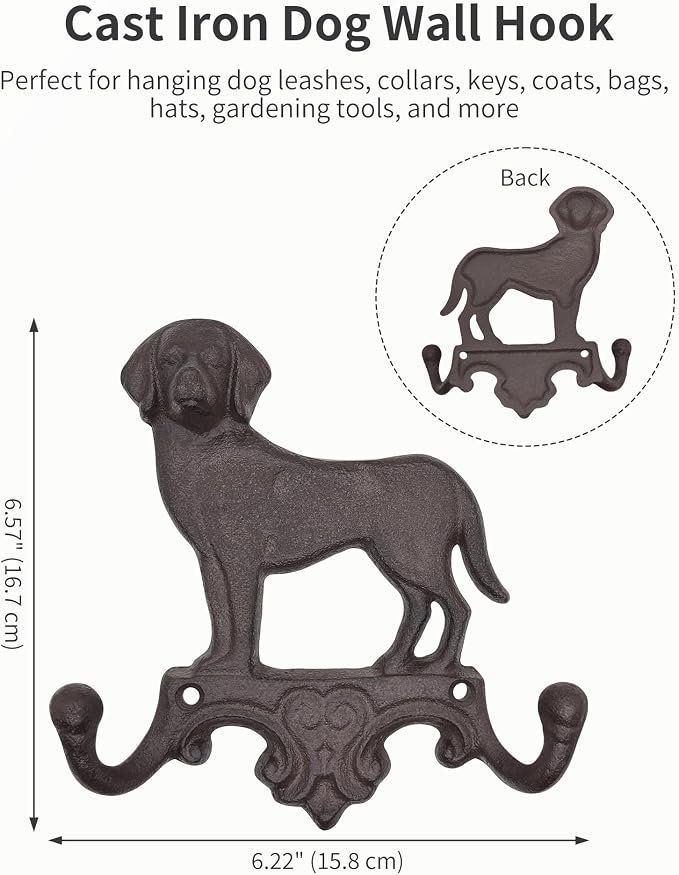 Cast Iron Dog Wall Hooks for Hanging, Heavy Duty Dog Leash Holder for Wall Mount Coat Hooks Decorative Key Hanger Vintage Farmhouse Entryway Cute Animal Decor Rustic Brown 1 Pack