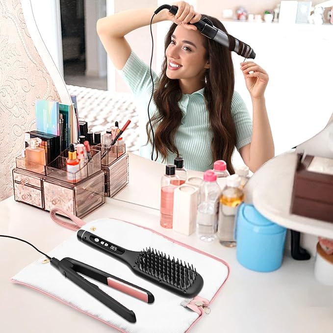 2-in-1 Hot Tools Travel Bag, Heat Resistant Holder & Mat for Hot Tools | Hair Straighteners Curling Iron Flat Iron Hair Tool & Hot Tools Bag