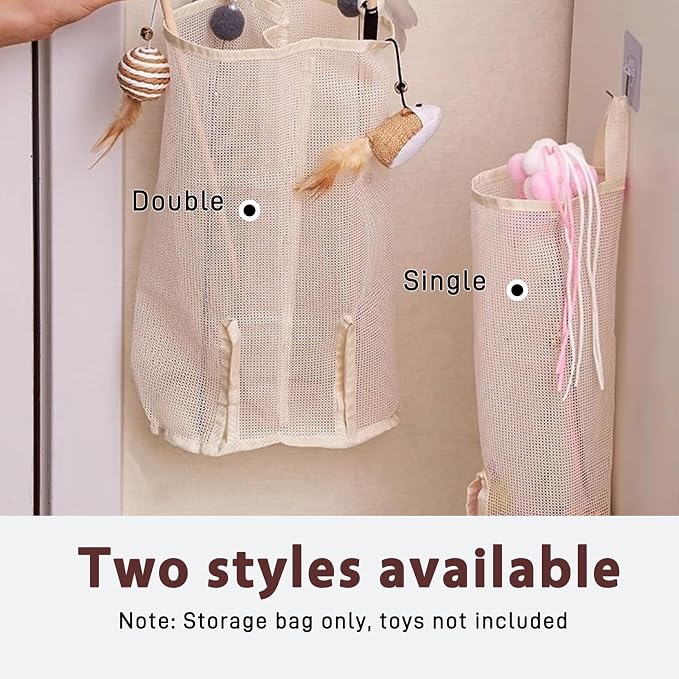 Pet Toy Storage Bag, Wall-Mounted, Space-Saving Organizer with Bottom Opening for Cat Wand Toys & Dog Toys (Toys Not Included) (Single-Gray (1 PC))