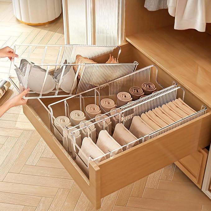 Adjustable Underwear Organizer, Expandable Storage Box with Multiple Compartments for Bras, Socks, Bedroom, Room Organization, PET Materials