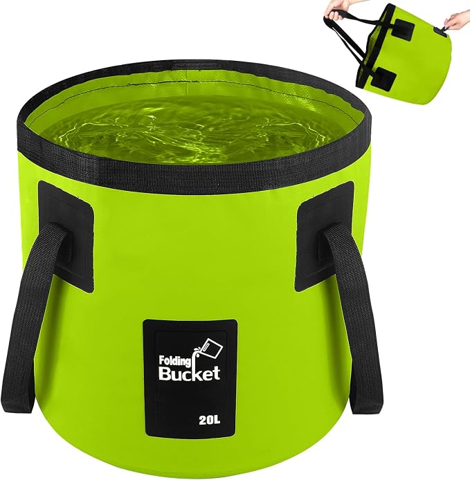 5 Gallon Collapsible Bucket with Handle Car Wash Bucket Cleaning Supplies | Foldable Water Storage Container for Camping Fishing Gardening, Portable Laundry Wash Basin for RV Swamp Emergency Prep Green