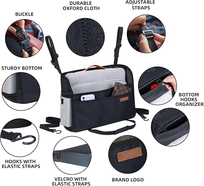 WLLWOO Car Net Pocket Organizer Purse Holder Console Front Seat Storage | Multi Pocket Car Seat Organize Bag Handbag Holder Between Seats Back Barrier