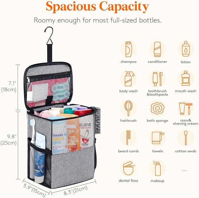 Lifewit Shower Bag Mesh Shower Caddy Portable College Dorm Room Essentials Tote Bag for Bathroom, Gym, Travel, Camping Quick Dry Hanging Shower Organizer Basket Toiletry Bag, Medium, Grey | Portable, Quick Dry, College Dorm Room Essentials, Tote Bag fo...
