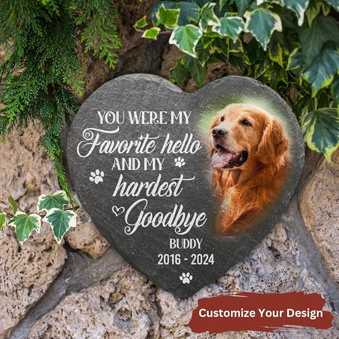 Wrappiness Pet Memorial Stone - Forever in My Heart, Personalized Dog Memorial Gifts, Remembrance Condolences Bereavement Gifts for Loss of Pet Custom Photo (Heart 01, Stone with Stand)
