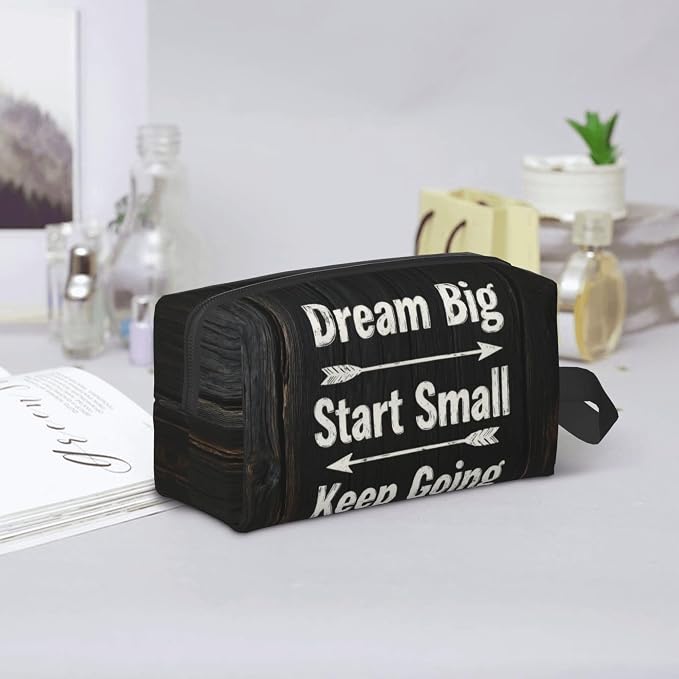 Inspirational Wood Wall Art Makeup Bag - Durable 600D Oxford Fabric Travel Cosmetic Bag, Shockproof Foam Padded Toiletry Organizer for Gym & Daily Use 10x6.2x4.9 Inch