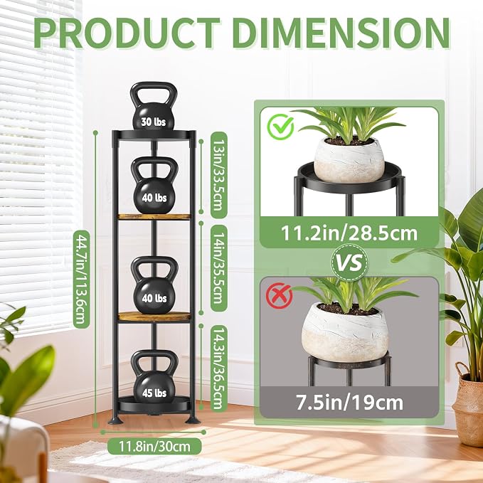 KMOTASUO 4 Tier Black Plant Stand Indoor for Large Tall Heavy Duty Planter, Multiple Sturdy Metal Flower Corner Rack for Narrow House Floor, Iron Vertical Level Round Orchi Holder Organizer, Modern