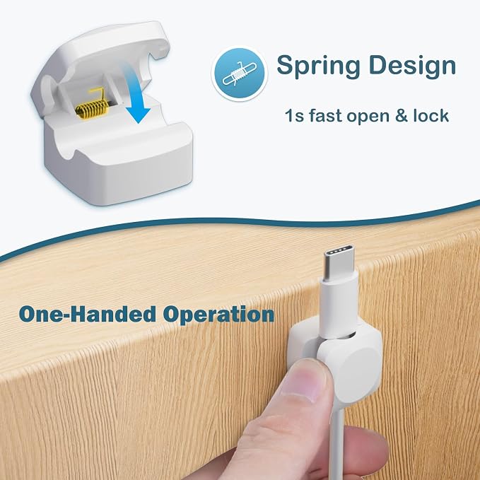 Lancord Cord Holder for Nightstand, 8 Pack Rotatable Cable Clips Management | Spring Cable Holder for Cords Charger Cord Holder Adhesive Cord Clips for Desk