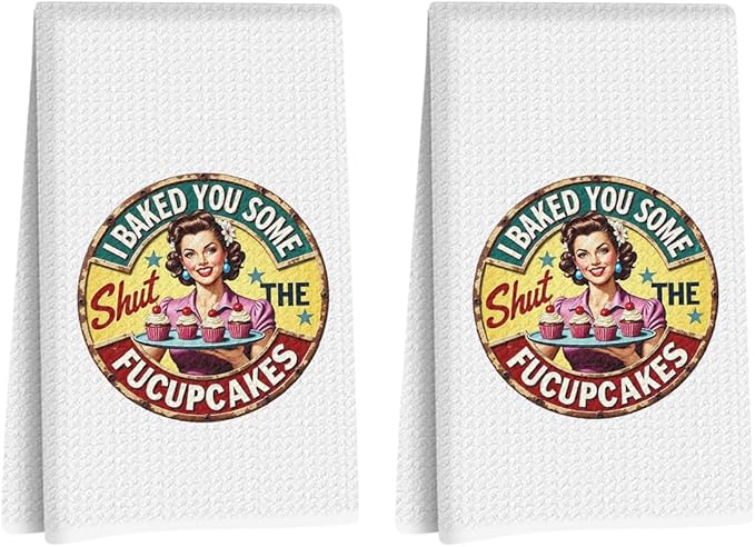 2 Pcs Funny Kitchen Towels 24x14 Inch, i Baked You Some Cake Reusable Dish Towels for Kitchen Bathroom Decor, Waffle Weave Hand Cloth Tea Towel, Funny Birthday Gifts for Women Friend Girls