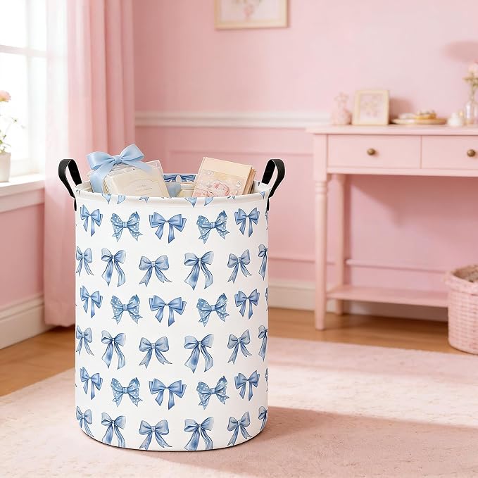 Bowknot Storage Bin Foldable Nursery Organizer Basket | Foldable with Waterproof PE Coating Organizer Bin for Kids Boys and Girls,Office,Bedroom,Clothes