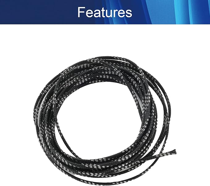 Jutagoss PET Expandable Braided Cable Sleeve, 16.4ft - 1/4 inch Black Silver Cable Management Sleeve, Wire Loom Tube Cord Protector for USB Cable, Power Cord, Audio Video and More, 1Pc