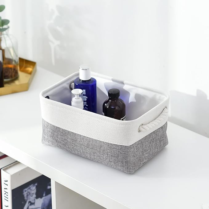 Organization and Storage Basket for Shelves - 12x8x5.2 inch 1 Pack Fabric Storage Cubes, Collapsible Storage Bins for Closet Organizer Gift Cloth Toy (White & Grey)