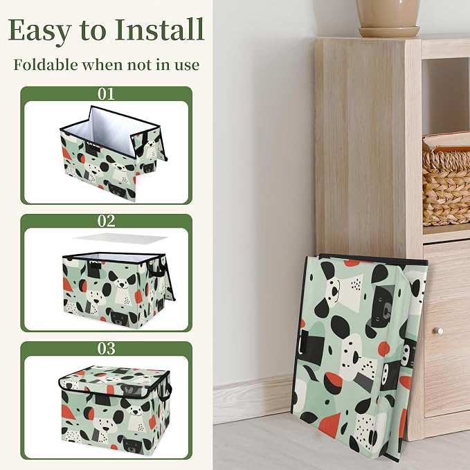 Funny Dog Storage Bins with Lids, Pet Puppy Foldable Storage Boxes with Carrying Handle Organizer Containers Baskets Cube for Home Bedroom Closet