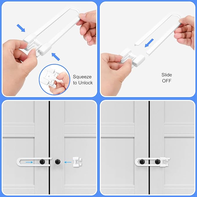 Vmaisi 8 Pcs Baby Sliding Cabinet Locks Adjustable U Shaped Child Safety | for Cabinets with Handles or Knobs, Childproof Latches for Kitchen Bathroom Storage Cupboards