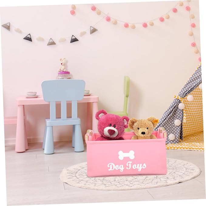 Ciieeo Pink Felt Pet Organizer Box with Handles Lightweight Large Storage Basket for Dog Home Use Decorative and Portable Container for Tidy Spaces