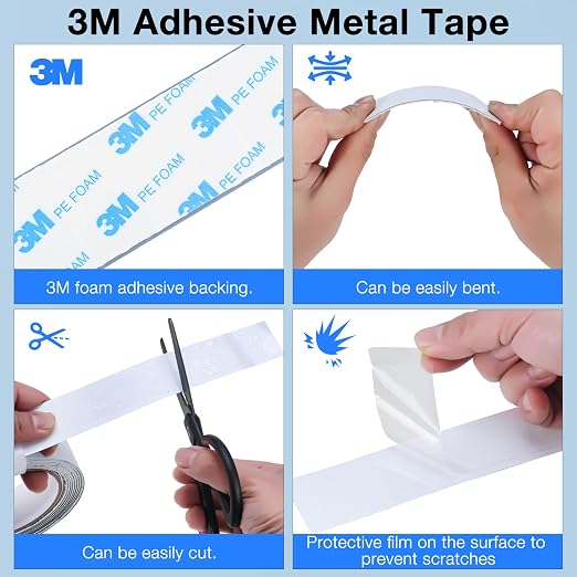 Bendable Adhesive Metal Strip for Magnets, (1.4 inch Wide X 30 ft Long) Flexible White Metal Tape Roll, White Ferrous Tape Stick on Wall to Hold Magnetic Products