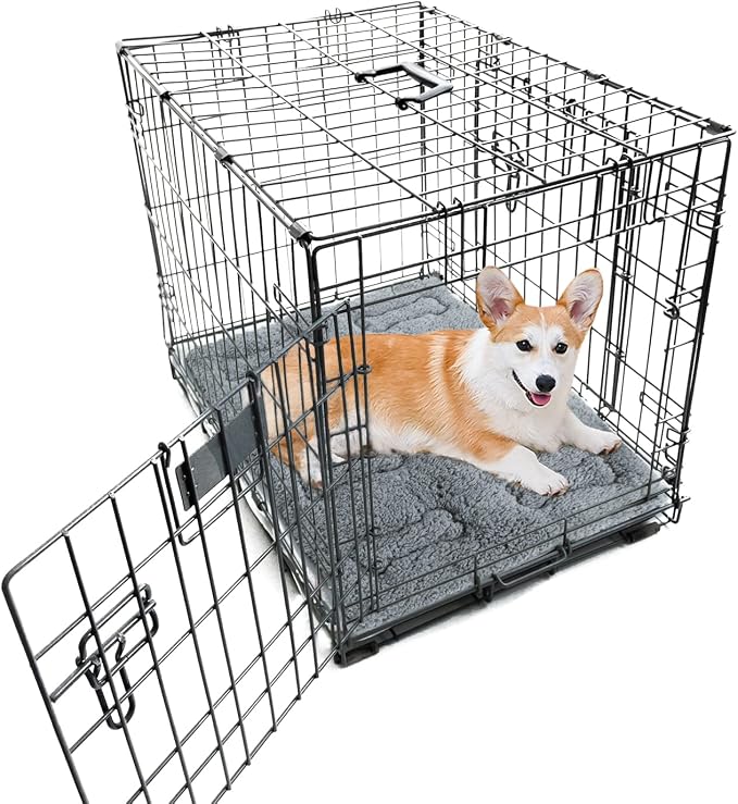 Dog Bed Crate Mat(30" X 19") 2 Pack, Soft Plush Dog Bed Pad | Machine Washable Sleeping Mat with Anti Slip Bottom, Grey